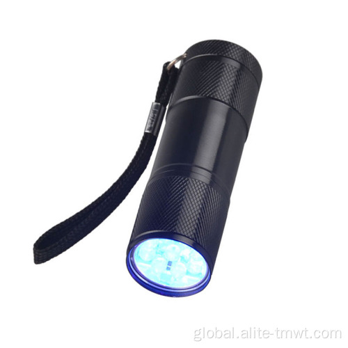 Uv Torch Portable 9 LED Mini Flashlight Black Handheld Light for Camping Running Emergency Pets Urine and Stain Detector Manufactory